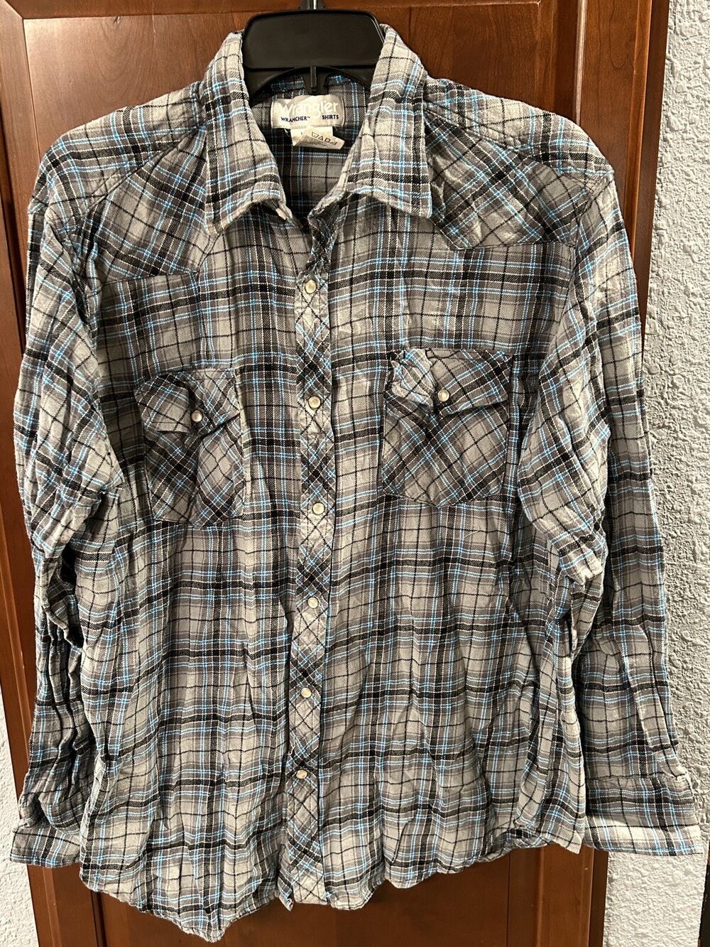 Wrangler Shirt Mens XL‎ Multicolor Plaid Flannel Wrancher Western Pearl Snap